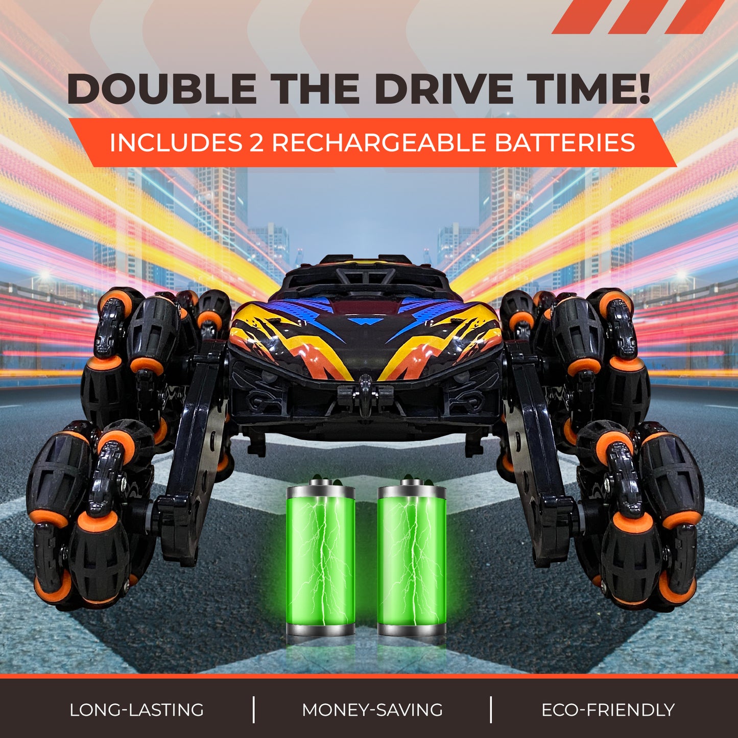Playplen Gesture RC Stunt Car – 8-Wheel Drift, Dual Remote, LED Lights, Rechargeable Batteries